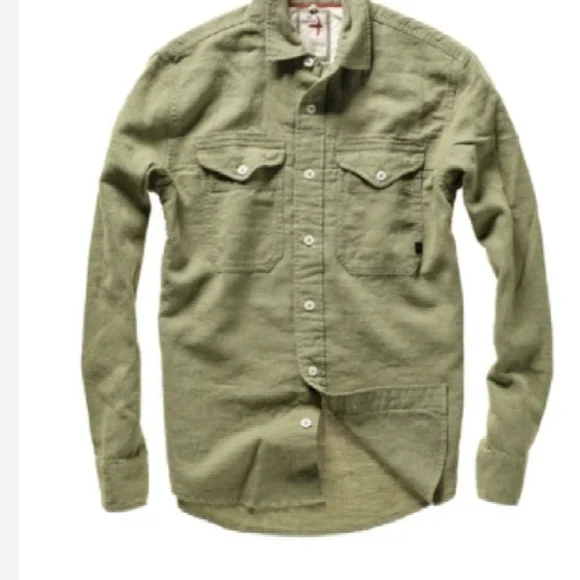 RELWEN LINEN WORKSHIRT Olive Green Button Down Shirt - Picture 7 of 7